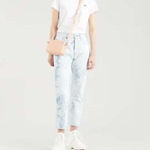Levi's 501 Original Fit Red Tab Cropped Straight Leg Bleach Wash Jeans Size W 31